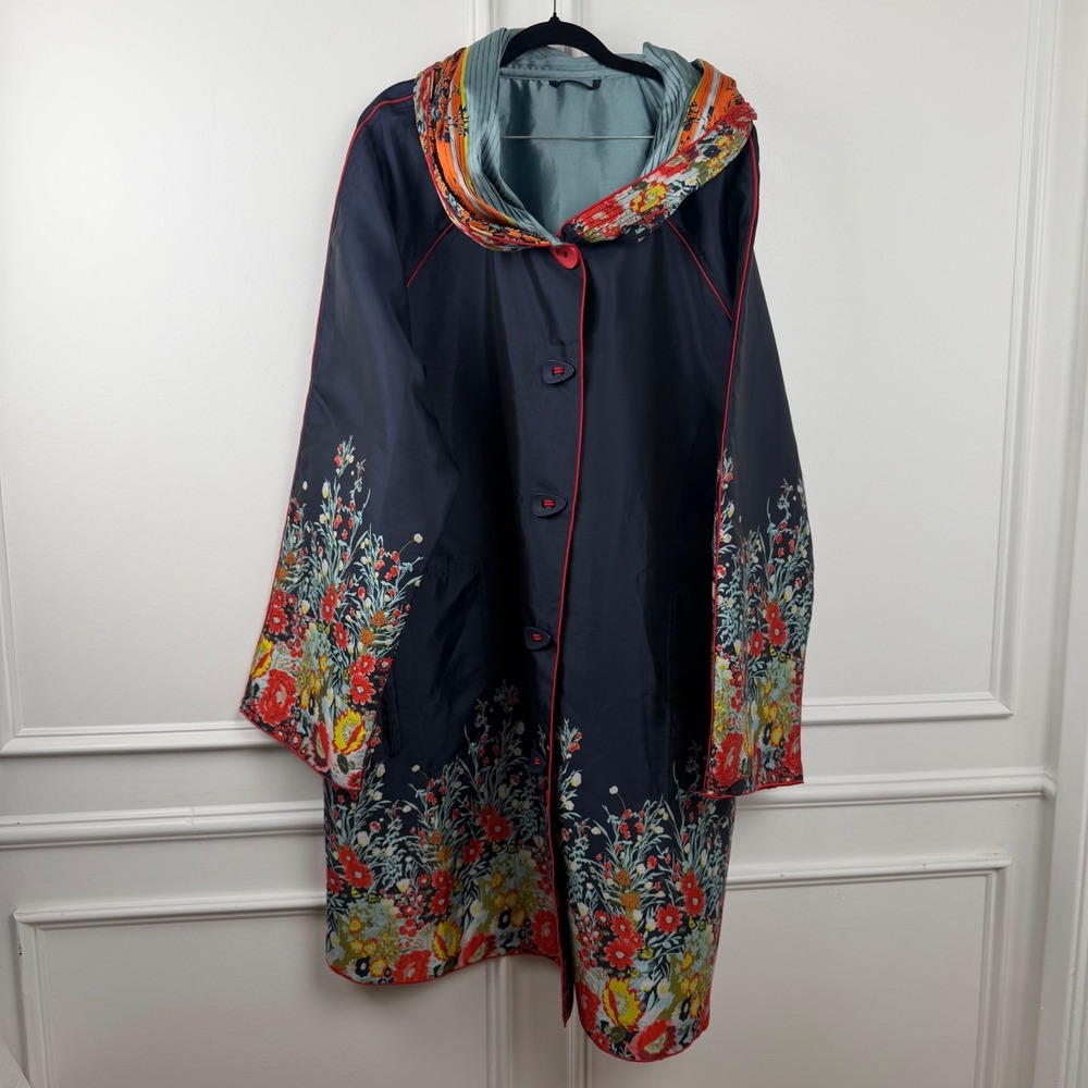 UBU Pack Your Personality Floral Raincoat Navy Blue Hooded Jacket 3X 1428B